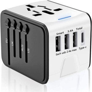 Disgian Travel Adapter, Universal International Power Adapter with 3USB Port and Type-C International Wall Charger Worldwide AC Power Plug for Multi-Nation Travel UK, EU, AU over 200 Countries (Green)