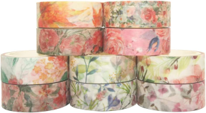 Yubbaex 10 Rolls Spring Flowers Washi Tape Set Masking Decorative Tapes (Warm Tone)