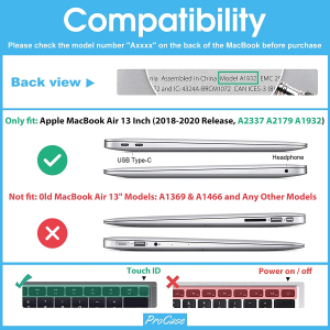 Procase Macbook Air 13 Inch Case 2020 2019 2018 Release M1 A2337 A2179 A1932, Heavy Duty Slim Hard Shell Protective Cover with Fold Kickstand for Macbook Air 13 Retina with Touch ID -Grey