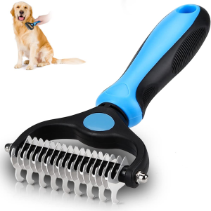 Dog Grooming Brush, 2 in 1 Double Sided Undercoat Rake Deshedding Brush for Dogs & Cats, Pet Dematting Comb Hair Removing Tools for Knots, Mats & Tangles, Blue