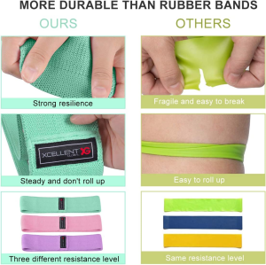 Strength Booty Fabric Bands, Xcellent Global 3 Pcs Non-Slip Fabric Resistance Bands for Butt, Leg & Arm, Circle Workout Hip Bands with Varied Resistance Levels