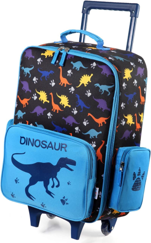 Kids Luggage for Boys,Vaschy Cute Rolling Travel Carry on Suitcase for Toddlers/Children with Wheels 18Inch Dinosaur