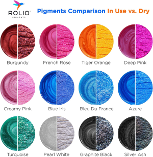 Rolio Mica Powder – 24 Colors X 10G/0.35Oz – Epoxy Resin Color Pigment Powder for Slime, Clear Nail Polish, Makeup, Epoxy Resin, Candle Making, Bath Bombs, Soap Colorant, Cosmetic Grade