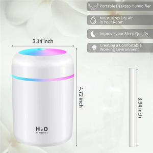 USB Car Air Purifier Diffuser Aroma Oil Humidifier Mist Led Night Light Home (300Ml Grey)