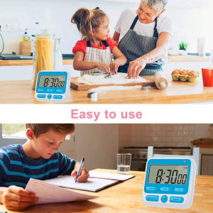 Upgraded Digital Kitchen Timer, On/Off Switch, 12/24 Hour Clock and Silent Timers, Count up & Count down for Kids Teachers Cooking Games Office, Large LCD Display, Loud Alarm and Strong Magnet (Blue)