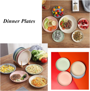 WANBY Wheat Plastic Reusable Dinner Plates Unbreakable Dinner Dishes Outdoor Plates Sets Dishwasher Microwave Safe