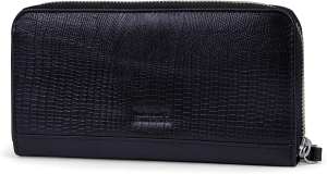 Timberland Women’S Leather RFID Zip around Wallet Clutch with Wristlet Strap, Black (Lizard), One Size