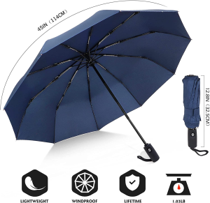 ZOMAKE Compact Travel Umbrella Windproof – Lightweight Folding Umbrella Automatic Open Close (Jewelry Blue)