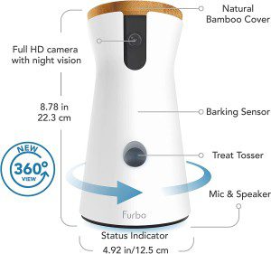 Furbo 360° Dog Camera: Rotating 360° View Wide-Angle Pet Camera with Treat Tossing, Color Night Vision, 1080P HD Pan, 2-Way Audio, Barking Alerts, Wifi, Designed for Dogs