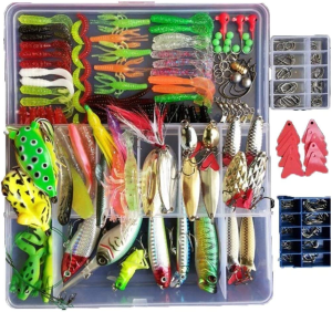 Smartfishing 1 Set 275Pcs Fishing Lure Tackle Kit Bionic Bass Trout Salmon Pike Fishing Lure Frog Minnow Popper Pencil Crank Soft Hard Bait Fishing Lure Metal Spoon Jig Lure with Fishing Tackle Box