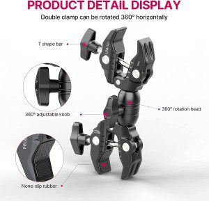 ULANZI Super Clamp Double Camera Clamp, R096 Crab Plier Clip Bracket Mount Monitor Magic Arm Double Ball Head Adapter for Photo Studio Light Stand, Photography Reflector, Photo Boom Stand, Cross Bars