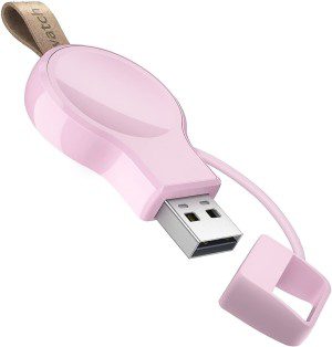 NEWDERY Charger for Apple Watch Portable Iwatch USB Wireless Charger, Travel Cordless Car Charger with Light Weight Magnetic Quick Charge for Apple Watch Ultra 8 7 SE 6 5 4 3 2 1 (Pink)