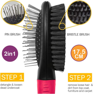 Pet Grooming Brush Double Side Dog Cat Long & Short Hair Fur Shedding Tool