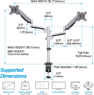 AVLT Halloween Dual 13″-32″ Stacked Monitor Arm Desk Mount Fits Two Flat/Curved Monitor Full Motion Height Swivel Tilt Rotation Adjustable Monitor Arm – Extra Tall/Vesa/C-Clamp/Grommet