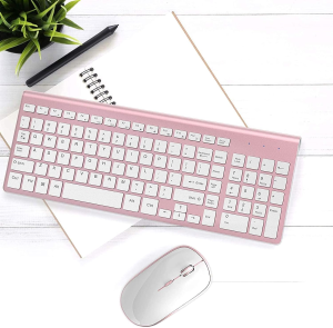 Wireless Keyboard and Mouse Combo, Stylish Compact Full-Size Keyboard and 1600 DPI Stream-Line Optical Mouse for PC, Desktop, Computer, Notebook, Laptop, Windows Xp/Vista/7/8/10 by Joyaccess-Pink