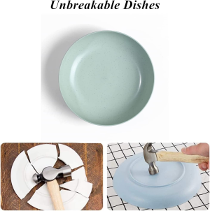 WANBY Lightweight Wheat Straw Cereal Plates Unbreakable Dinner Dishes Plates Set Dishwasher & Microwave Safe (Plates 10 Pack 5.6′)