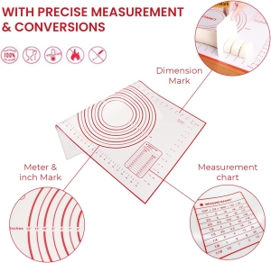 Silicone Baking Mat, Large Premium Kitchen Mat with Measurements, 40 X 60 Cm Silicon Baking Mat, Oven Liner, Pizza Oven Tools, Fondant Tools, Red Silicone Baking Mat Large.