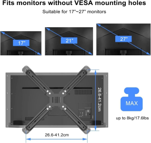 Suptek Non VESA Monitor Mount, VESA Mount Adapter for 17-27 Inch Screens without Mounting Holes, Non VESA Adapter Mount Kit, VESA Compatible 75X75Mm/100X100Mm, Max Load 8Kg