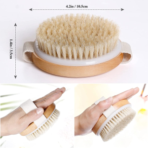 2-Pack Body Brush, Dry Wet Body Scrub Brush Set for Women Men Cleansing Exfoliating Cellulite Lymphatic Drainage, Natural Wood Sturdy Hand Massager 2 Sizes Round-10.5X10.5Cm Oval-13X6.5Cm