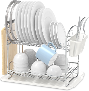 Simplehouseware Dish Drying Rack with Drainboard, Chrome