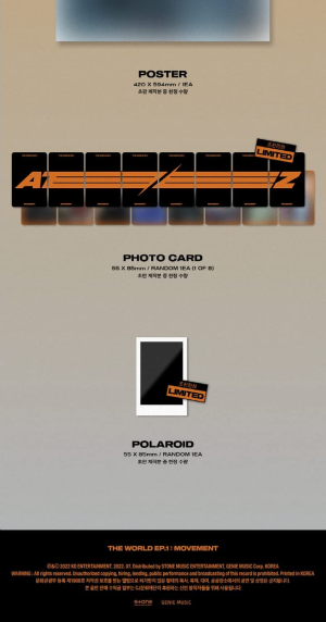 ATEEZ the WORLD EP.1 : MOVEMENT Album Z Version Cd+1P Folding Lyrics Poster on Pack+72P Photobooklet+1Ea Sticker+1P ID Card+1P Photocard+Tracking Sealed