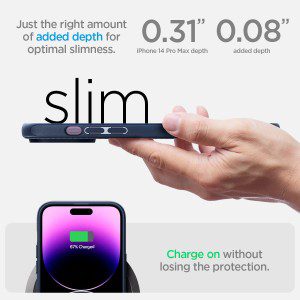 SPIGEN Mag Armor (Magfit) Case Designed for Apple Iphone 14 Pro Max (2022)[6.7-Inch] Mag Safe Compatible Magnetic Ring Cover – Navy Blue