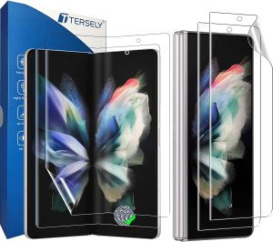 T Tersely [2 Pack 4 Pcs] HYDROGEL Screen Protector for Samsung Galaxy Z Fold 3 5G, Full Support Fingerprint Unlock Aqua Flex Anti-Scratch Soft Protective TPU Film for Galaxy Z Fold3 5G