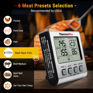 Thermopro TP17 Digital Meat Thermometer with Dual Temperature Probe Large Backlight LCD Food Thermometer with Timer for Kitchen Oven BBQ Cooking Thermometer