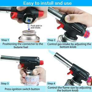 Gas Burner, 900°C to 1300°C, Flame Adjustable Butane Blow Torch, 360° Omni-Directional Use for Cooking, Bbqs, Camping, Sweets Making, Charcoal Fire, Roasting, Welding, Etc. (Butane Gas Not Included)