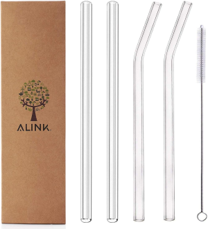 ALINK Glass Straws 9 in X 10 Mm Clear Straight Smoothie Straws with Cleaning Brush