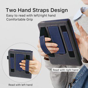 WALNEW Stand Case for 6.8” Kindle Paperwhite 11Th Generation 2021- Two Hand Straps Premium PU Leather Book Cover with Auto Wake/Sleep for Amazon Kindle Paperwhite Signature Edition E-Reader