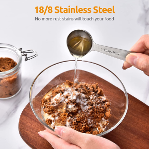 18/8 Stainless Steel Measuring Spoons: U-Taste Metal Measure Spoon Set of 6 Piece: 1/8 TSP, 1/4 TSP, 1/2 TSP, 1 TSP, 1/2 Tbsp & 1 Tbsp Dry and Liquid Ingredients, for Cooking Baking