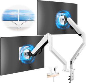 HEYMIX Dual Monitor Arm White, Dual Monitor Mount, Aluminum Dual Monitor Arm Gas Spring, Adjustable Dual Vesa Monitor Stand for up to 27/32Inches & 2-9Kgs Screens (White & Black)