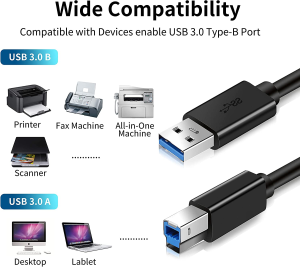 USB Printer Cable, (3M & 5M) USB 3.0 Cable – A-Male to B-Male Cord High Speed Scanner Cord Compatible with Microphones, Dell, HP, Epson, Canon, Lexmark, Xerox, Samsung and More