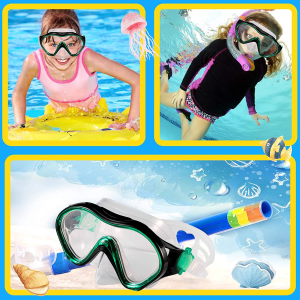 Fpxnb Kids Swim Mask, Swimming Goggles with Nose Cover, Snorkel Mask Diving Mask for Scuba Snorkeling, Anti-Fog Lens Waterproof Socket 180 Degree View Angle Face Mask for Youth Children Junior Teens