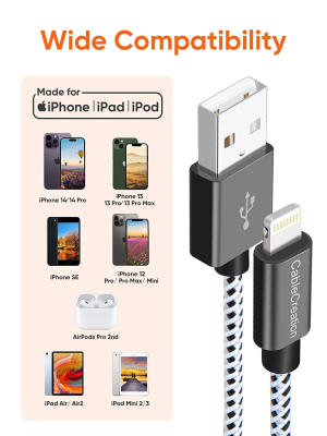 Short Lightning Cable [Mfi Certified], Cablecreation 0.5 Feet Short Lightning to USB a Cable for Iphone 13 12 11 Pro Max Mini Xs Max XR X 8 7 6 plus 5S SE Ipad Pro Ipod Airpods and More, 15CM