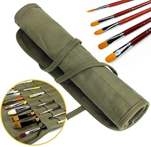 CNZON Paint Brush Holder, 22 Slots Paint Brush Storage for Acrylic Oil Watercolor Gouache Artist Paint Brush Roll Canvas Pouch, Army Green