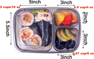 Youngever 7 Pack Bento Lunch Box, Meal Prep Containers, Re-Usable 3 Compartment Plastic Divided Food Storage Container (Rainbow)