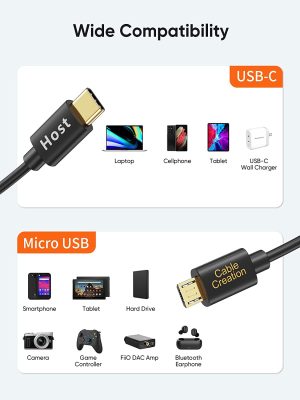 Cablecreation Short Micro USB to USB C Cable 0.65 FT USB C to Micro USB OTG 480Mbps Type C to Micro USB Cable, USB C to USB Micro Compatible with Macbook Pro Air Galaxy S22 Pixel 5/4 Etc. 0.2M Black