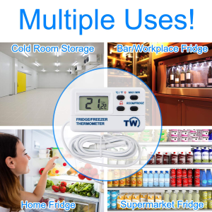 Fridge Thermometer or Freezer Thermometer Digital with Warning Alarm and Max Min Feature 1.2M Cable