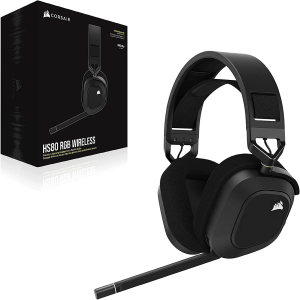 CORSAIR HS80 RGB Wireless Premium Gaming Headset with Dolby Atmos Audio (Low-Latency, Omni-Directional Microphone, 60Ft Range, up to 20 Hours Battery Life, PS5/PS4 Wireless Compatibility) Carbon