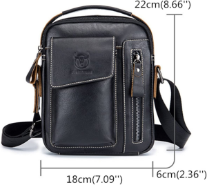 Chest Bag Men Genuine Leather Chest Bag, BULLCAPTAIN Crossbody Shoulder Bag Sling Bags Backpack Messenger Bag Daypack for Business Casual Sport Hiking Travel Black