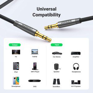 UGREEN 3.5Mm Audio Cable Nylon Braided Aux Cord Male to Male Stereo Hi-Fi Sound Auxiliary Audio Cable for Headphones Car Home Stereos Speakers Tablets Iphone Ipad Ipod Echo More 2M