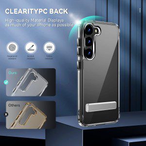 T Tersely Clear Stand Case Cover for Samsung Galaxy S23, with Metal Kickstand, Crystal Clear Scratch-Resistant Hard Back Slim Cover, Wireless Charging Compatible