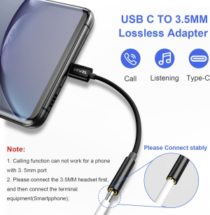 ENVEL USB C to 3.5 Mm Headphone Jack Adapter, Type C to 3.5Mm Audio Stereo DAC Chip Cable Compatible with Huawei P50 P40 P30 Mate40 30 Pro Pixel4 Samsung Galaxy S22 S21 S20 S20+ S10 S9 Oneplus 9 8T 7T Black