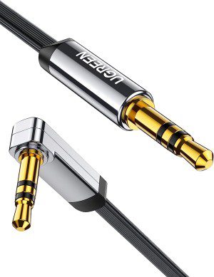 UGREEN 3.5Mm Audio Cable Stereo Aux Jack to Jack Cable 90 Degree Right Angle Auxiliary Cord Compatible for Beats Iphone Ipod Ipad Tablets Speakers 24K Gold Plated Male to Male Black 2M