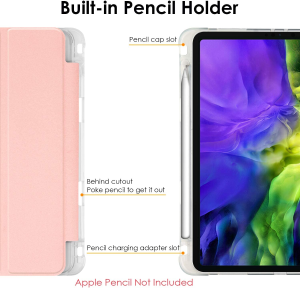 T Tersely Case Cover for New Ipad Air 5/4 (2022/2020 5Th/4Th Generation 10.9-Inch) with Pencil Holder,Slim Stand Hard Back Shell Smart Auto Sleep/Wakeup Cover (Pink)