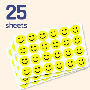 1″ Yellow Happy Smiley Face Stickers – 50 Sheets, Pack of 1200