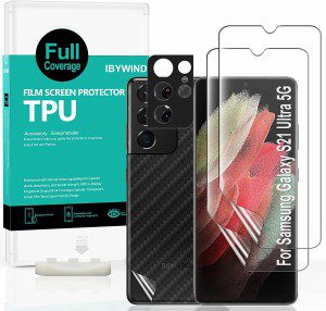 Ibywind Screen Protector for Samsung Galaxy S21 Ultra 5G,[Pack of 2],[Camera Lens Protector][Back Carbon Fiber Film Protector][In-Display Fingerprint Support][Bubble Free]