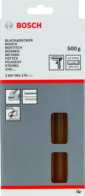 Bosch Accessories Glue Stick Black (Metal, Natural Materials, Carpet, Ø 11 X 200 Mm, 500G, for Elastic Tough Connetctions, Accessories Glue Guns)